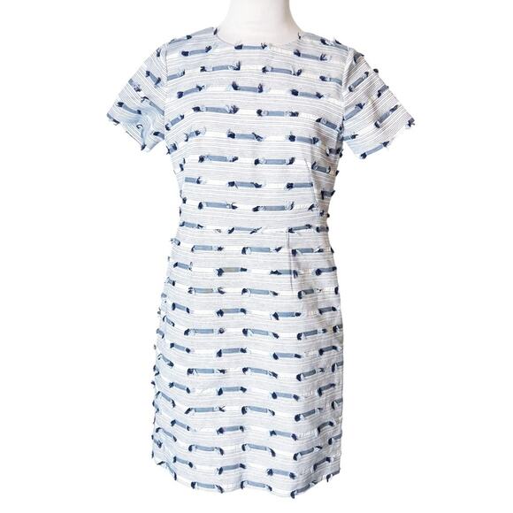 Shoshanna fringe tweed stripe blue and white sheath dress sz 6 - Picture 1 of 7
